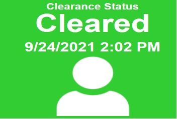 Clearance Status Cleared 9/24/2021 2:02 PM, with an icon of a person